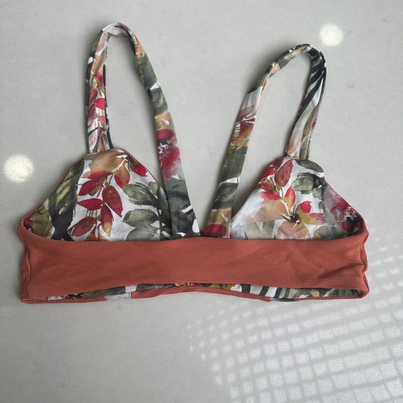 Boys + Arrows orange & green Hawaiian floral ribbed top Bikini vacation pool M/L - Picture 11 of 17